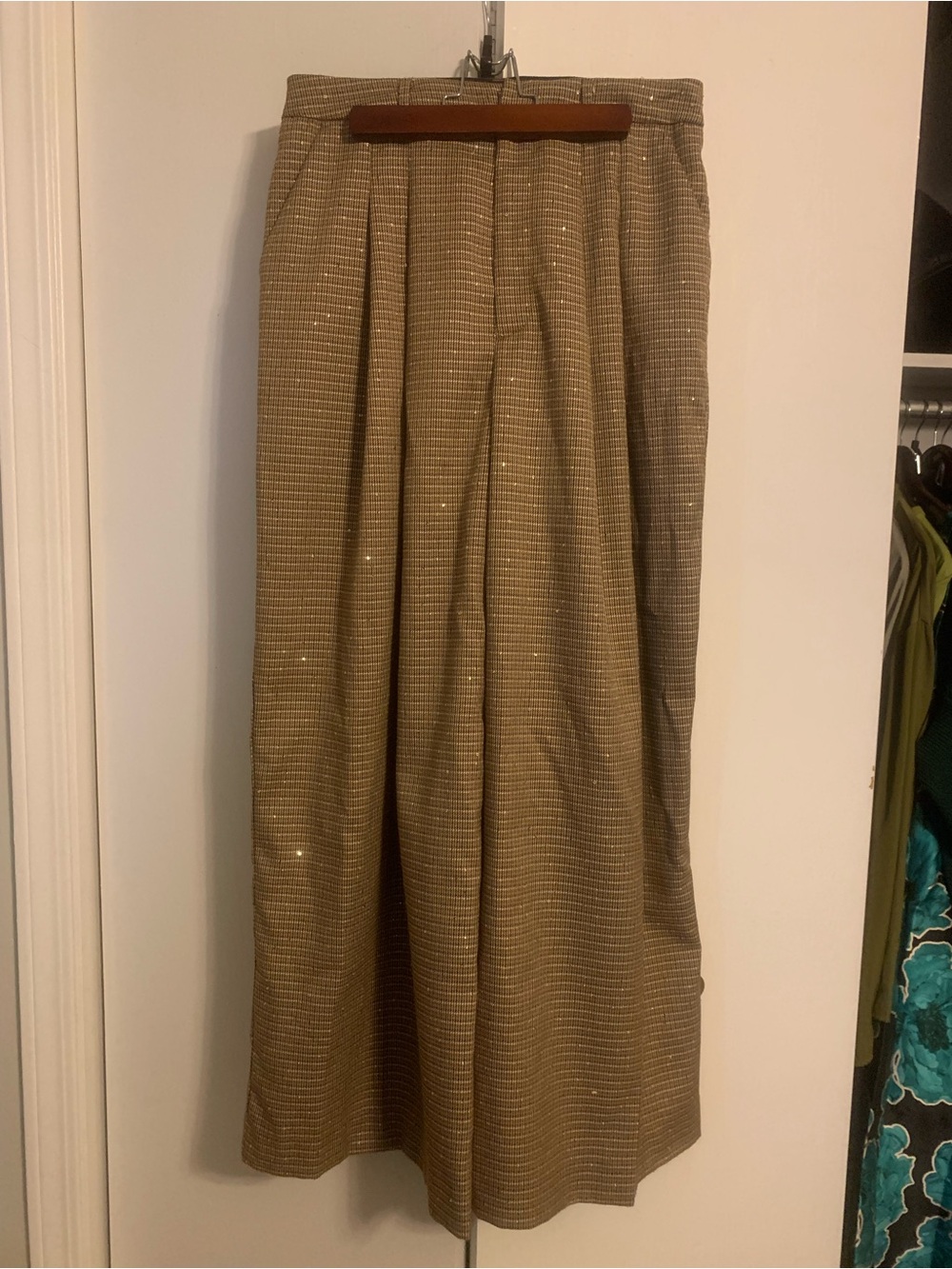 Maeve By Anthropologie Wide-Leg Houndstooth Trouser Size 10 Sequins Shimmer Pant